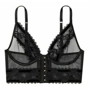 VS Luxe sexy liquid satin mesh lace velvet black bralette
